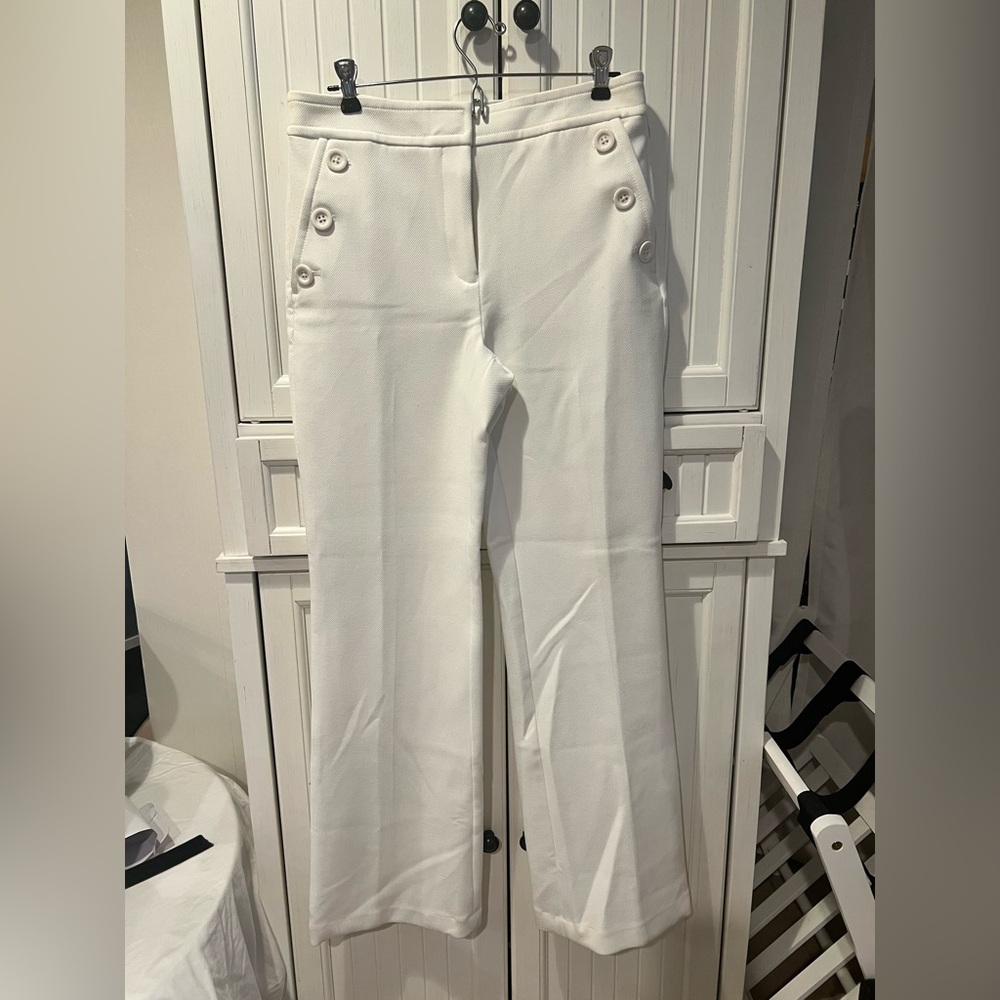 Ann Taylor White Flare Textured Pants